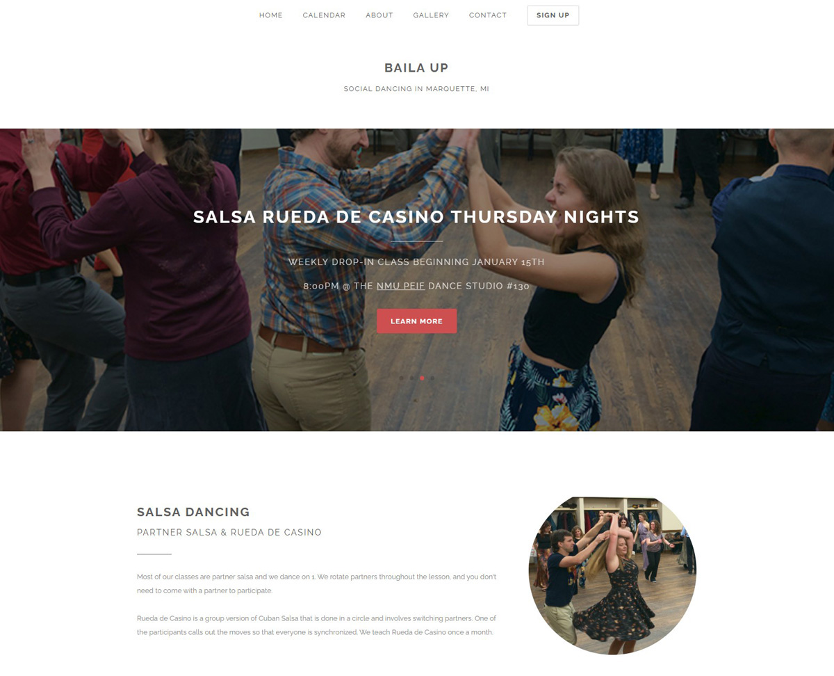 image of the landing page for Baila UP
