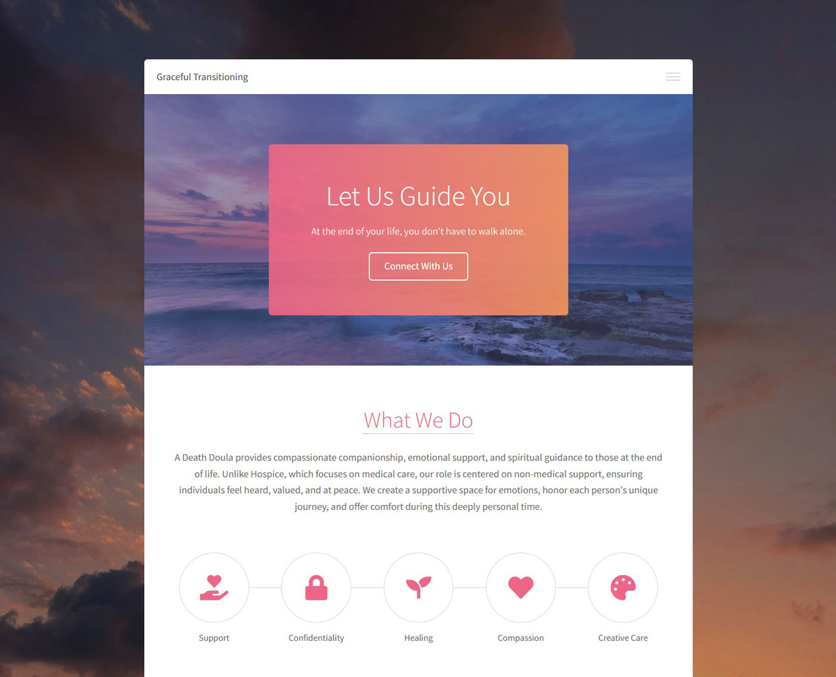 image of the landing page for Graceful Transitioning